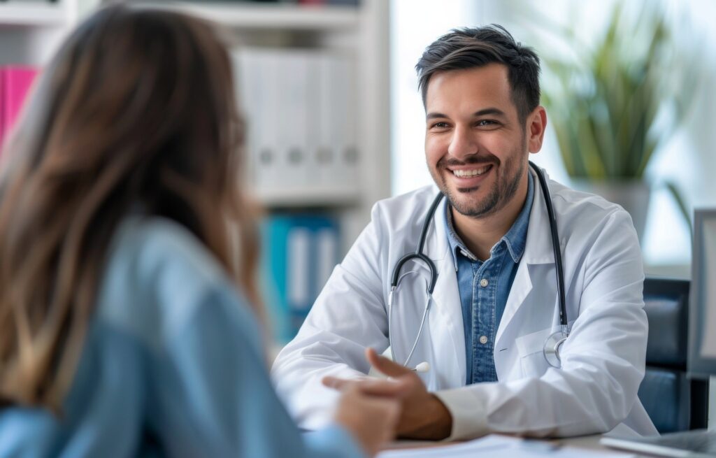 A happy doctor-patient interaction after using quality healthcare medical equipment