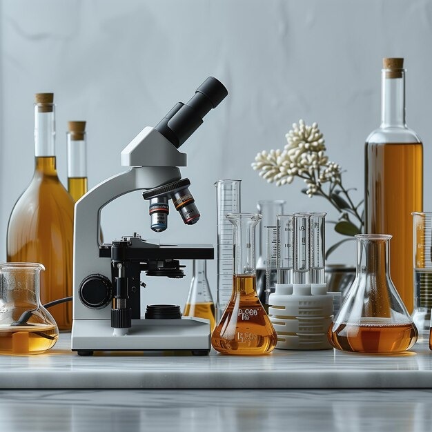 A laboratory setup featuring a microscope and centrifuge.