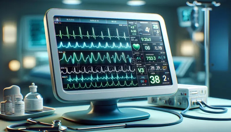 modern patient monitoring device displaying vital signs an Essential medical equipment