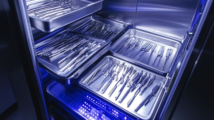 Well-organized medical supplies in sterile cabinets