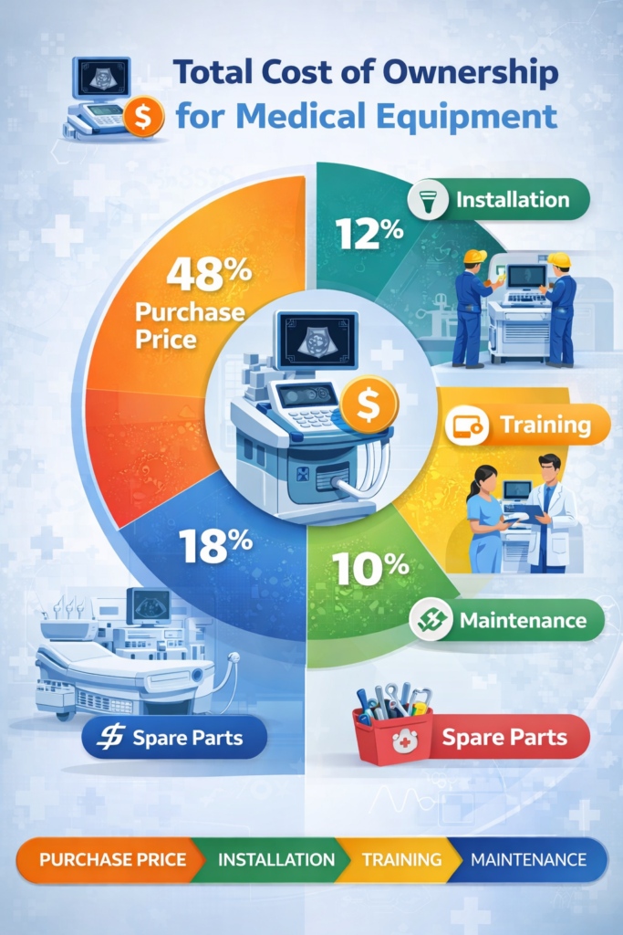Total cost of ownership breakdown for hospital medical equipment
