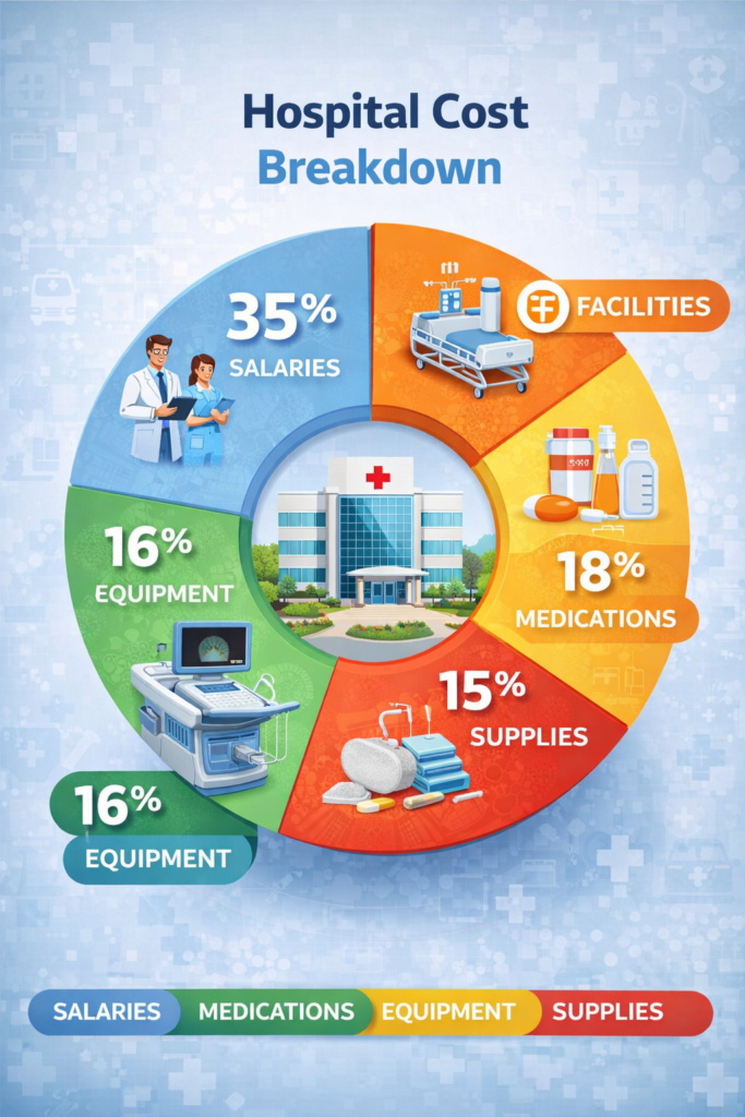 Hospital cost breakdown — major expense categories for owning and running a hospital