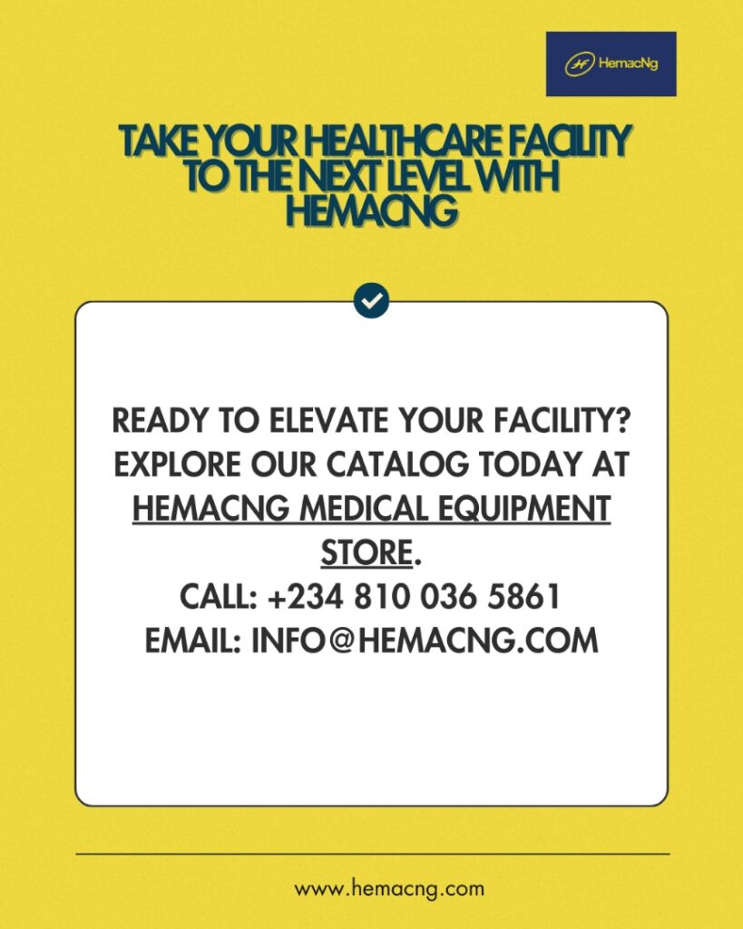 Inspiring hospital scene with well-managed equipment and caring staff, or HemacNG CTA banner