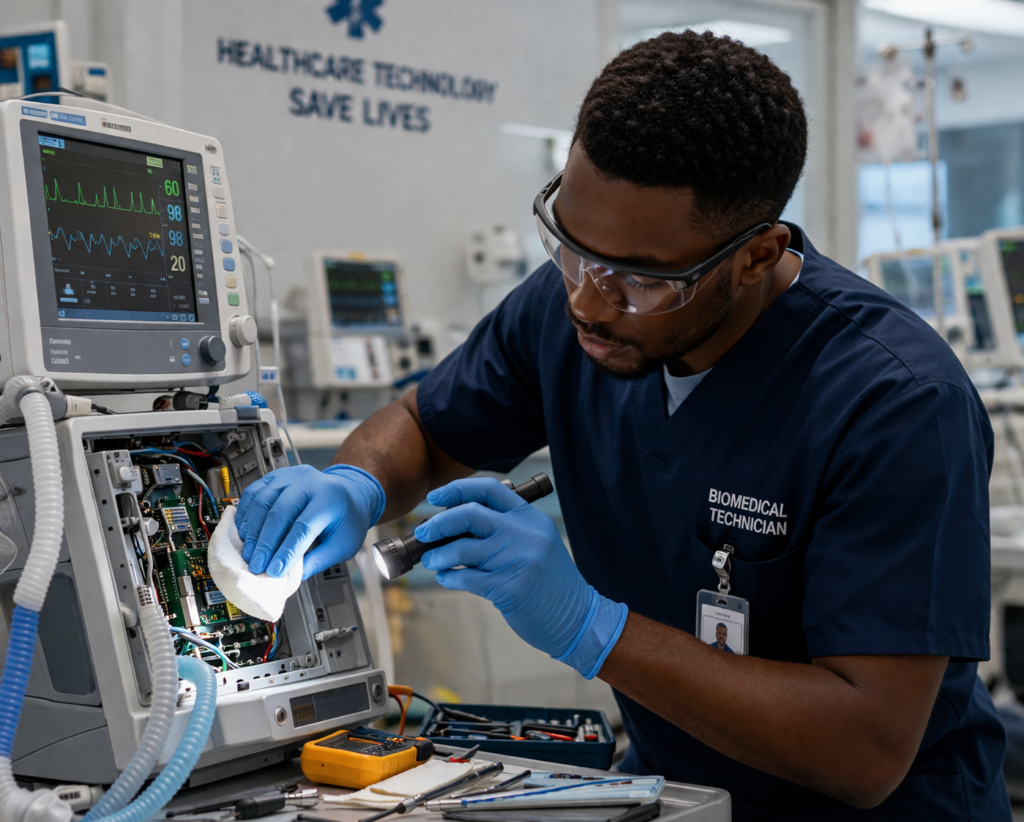 How to take care of hospital equipment, technician performing daily equipment care