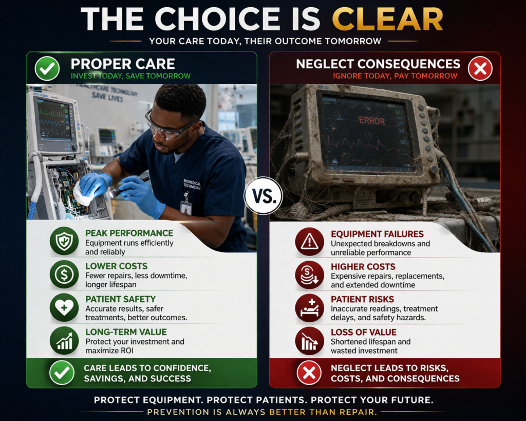 The impact of proper vs. poor hospital equipment care, patient safety and cost comparison