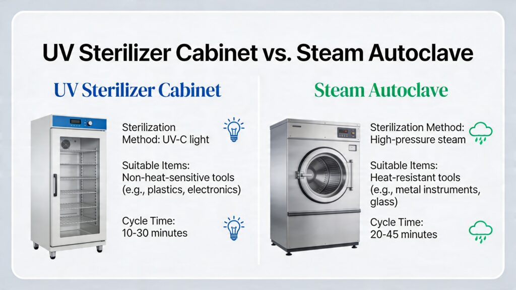 UV sterilizer vs steam autoclave comparison for Nigerian clinics