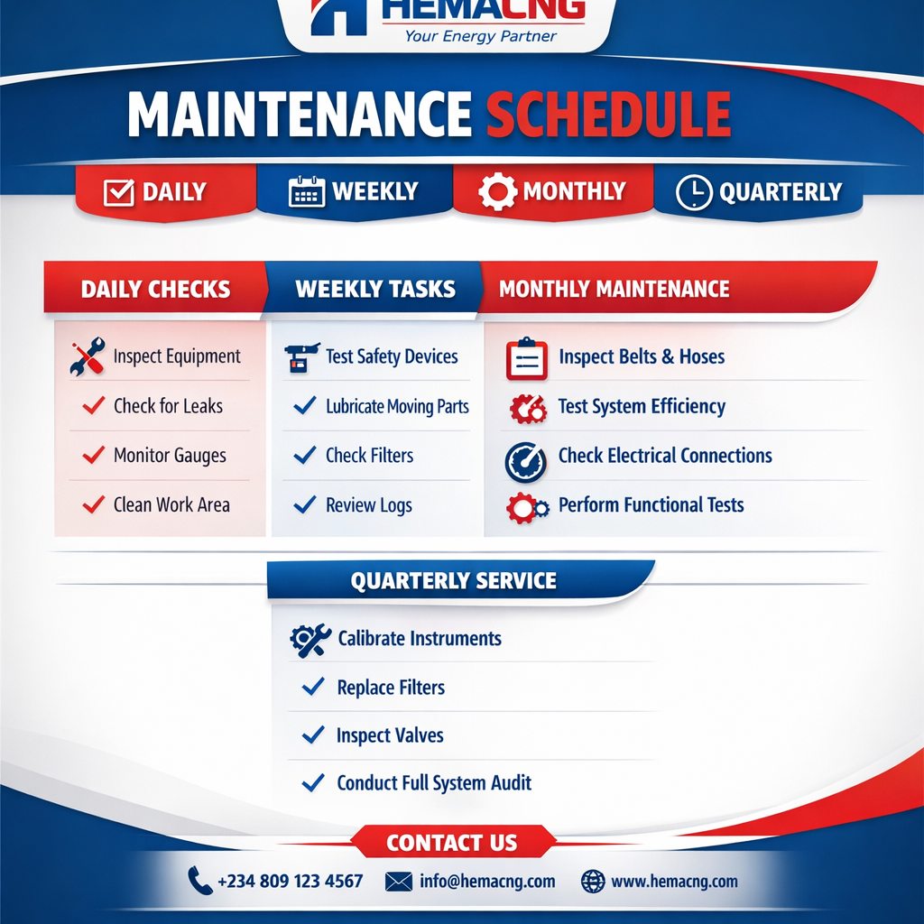 Complete equipment care schedule, from daily cleaning to annual professional maintenance