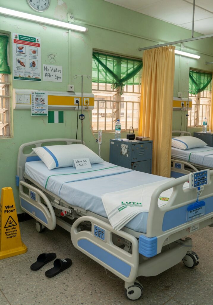 Medical grade hospital bed in a Nigerian clinic showing where to buy hospital beds and furniture in Nigeria
