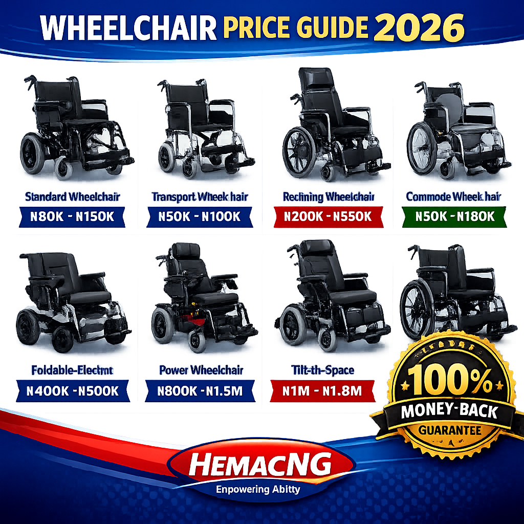 Wheelchair prices in Nigeria 2026, hospital and home care options compared, with every purchase fully guaranteed.