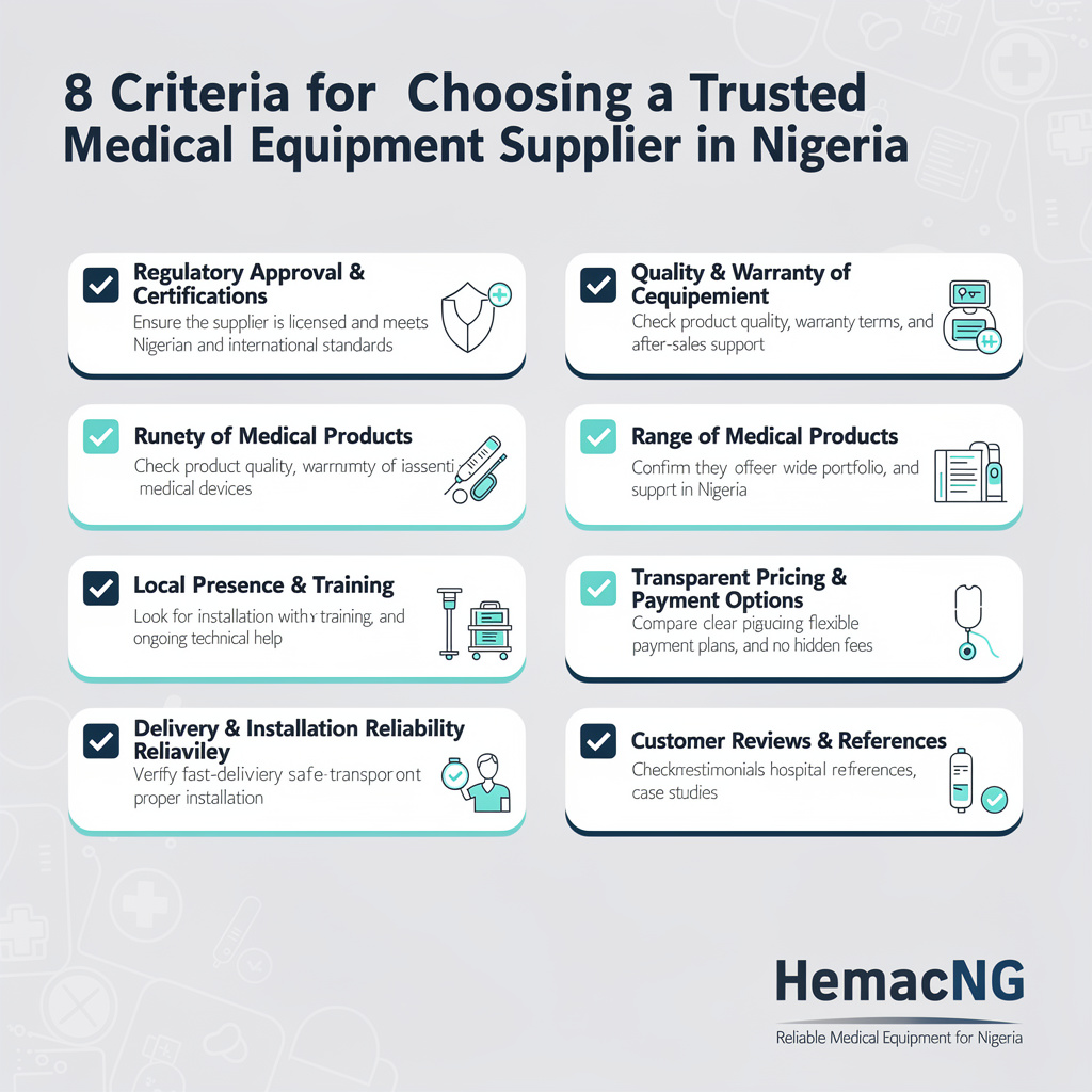 8 criteria for choosing a trusted medical equipment supplier in Nigeria, HemacNG buyer's checklist 2025