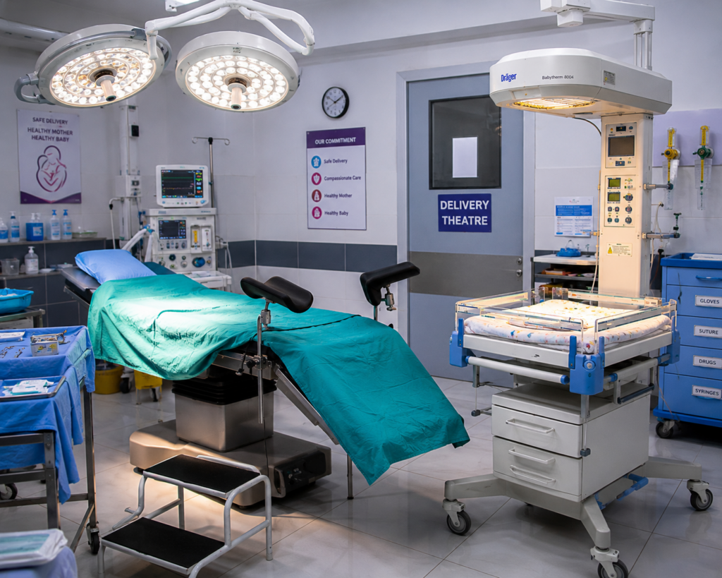 Infant radiant warmer in a Nigerian delivery room ready to receive a newborn