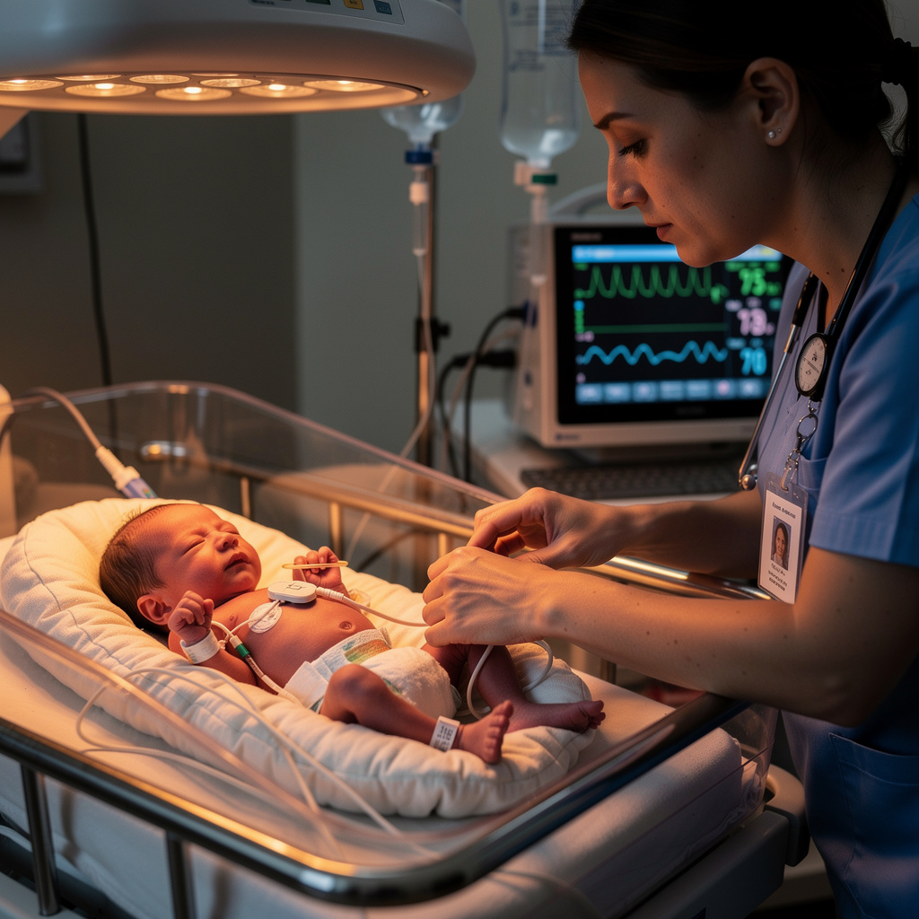 Neonatal radiant warmer in Nigeria protecting a preterm baby from hypothermia