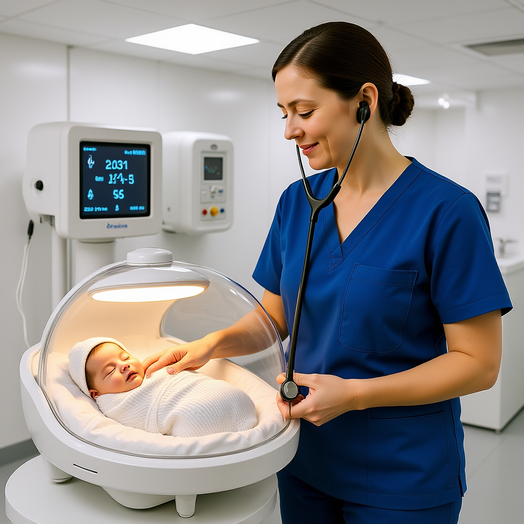 Infant radiant warmer used in a hospital neonatal unit
