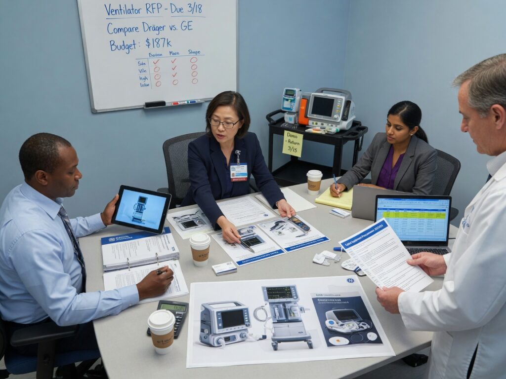 Hospital team selecting neonatal medical equipment