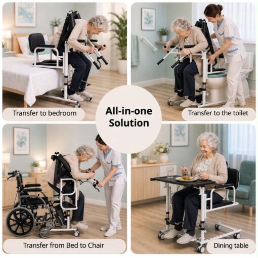 Patient transfer commode chair for elderly and mobility assistance