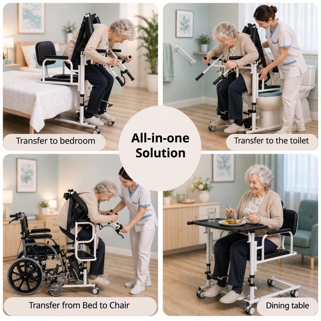 Patient transfer commode chair for elderly and mobility assistance