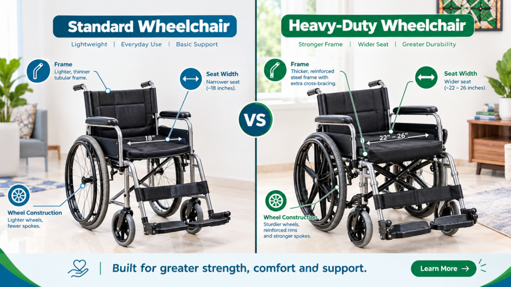 Heavy-duty wheelchair compared with standard wheelchair